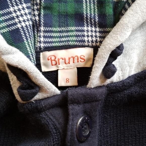 Brums Brand Knit Hoodie Sweater Navy/Gray Boys Size 8 - Picture 3 of 4